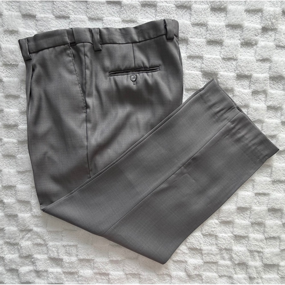 Falcone Mens Gray Pleated Dress Pants Straight Leg Trousers Business